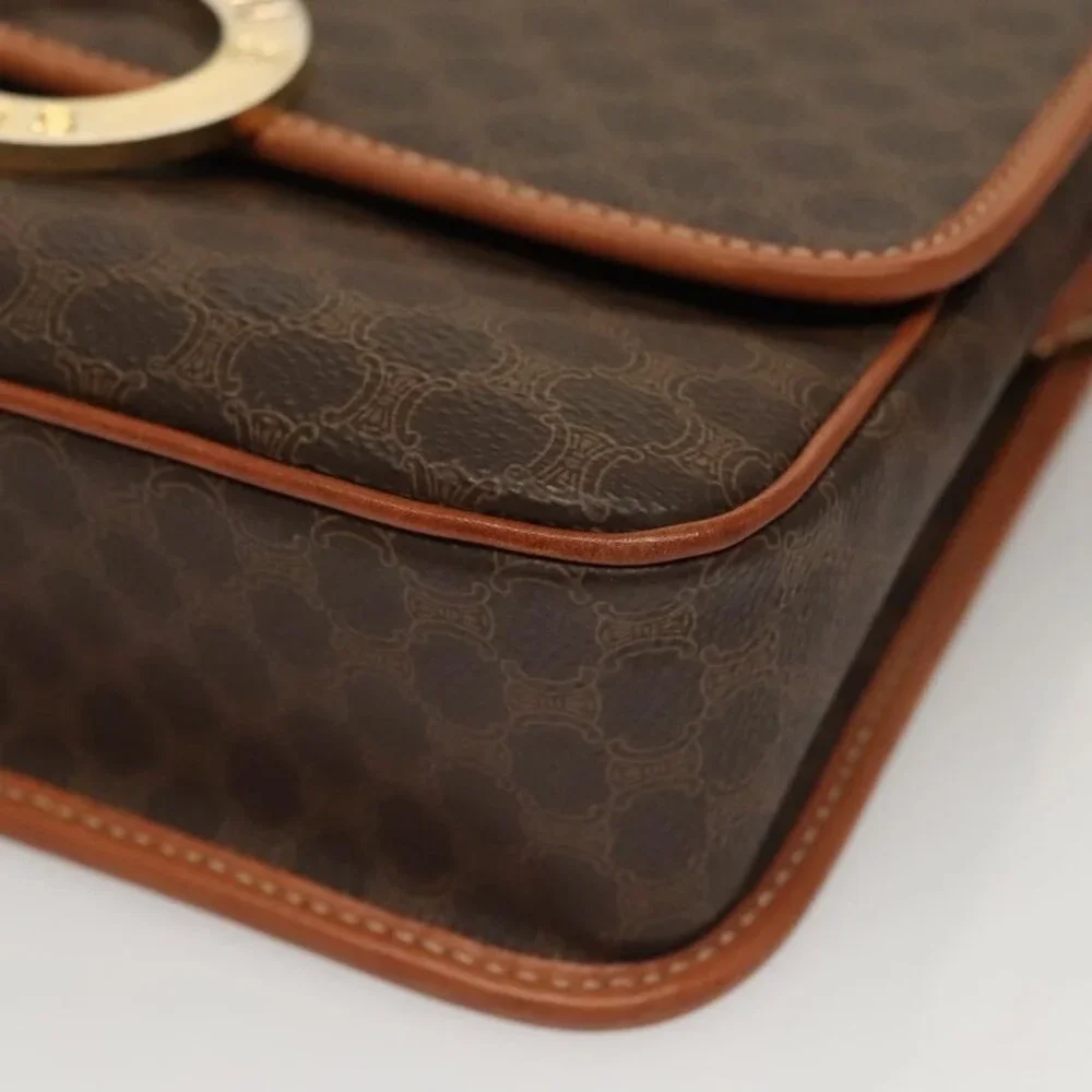 Authentic CELINE Macadam Canvas Shoulder Bag PVC Leather Brown Gold - Picture 7 of 16